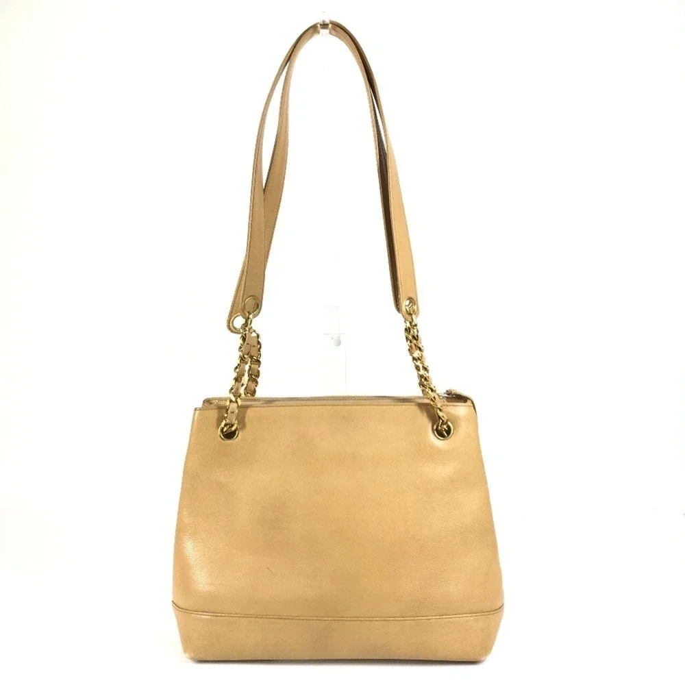 CHANEL Vintage Cream Caviar Leather Logo Shoulder Bag